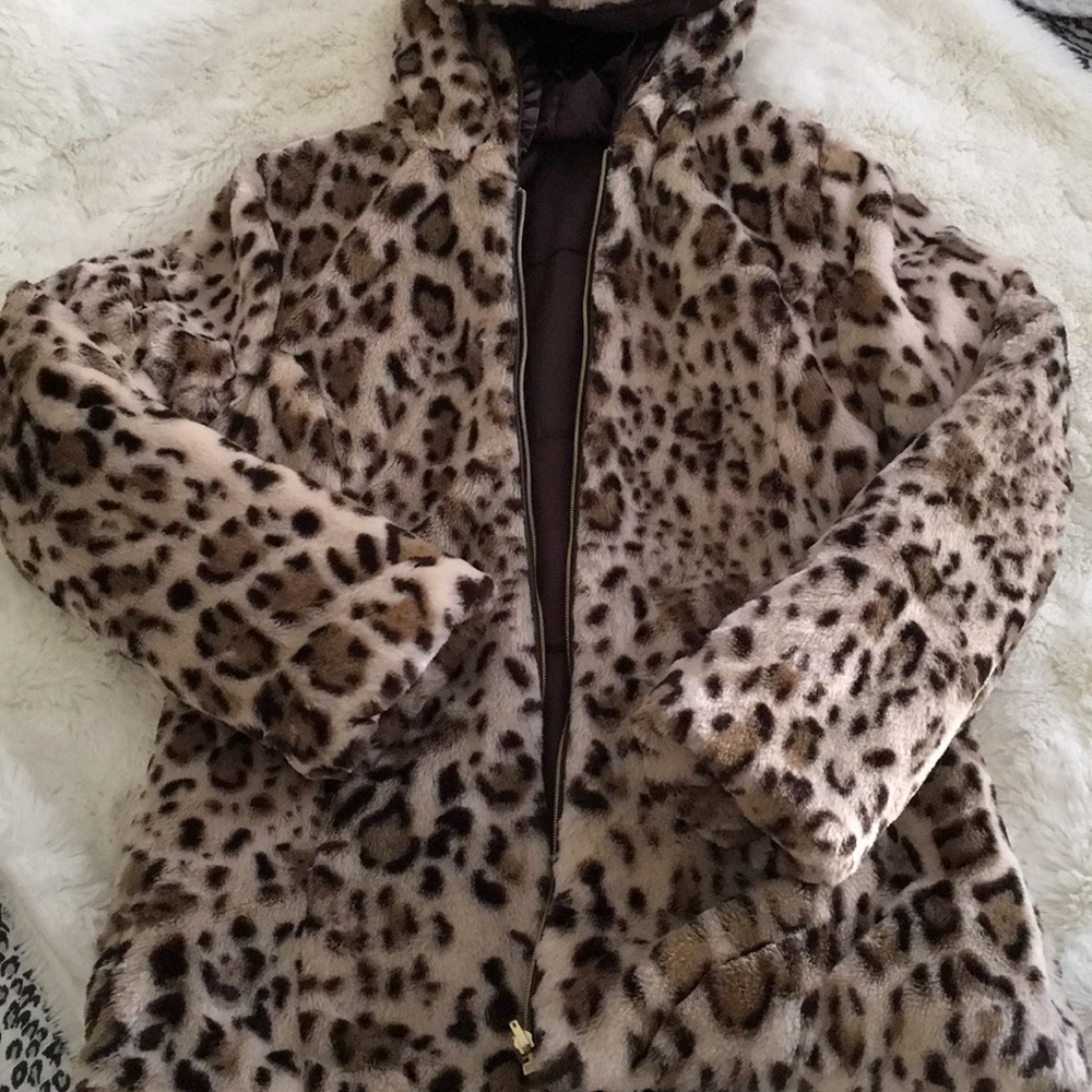 Animal print girls coat reversible